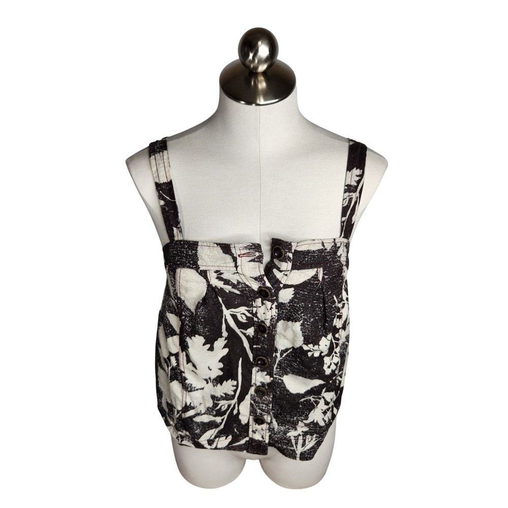 HD In Paris Anthropologie Linen Blend Tank Top Sz 2 Laurel Tropical Square Neck